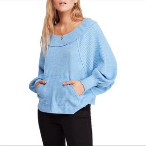 New Free People Westend Sky Blue Thermal Pullover Shirt Size XS
